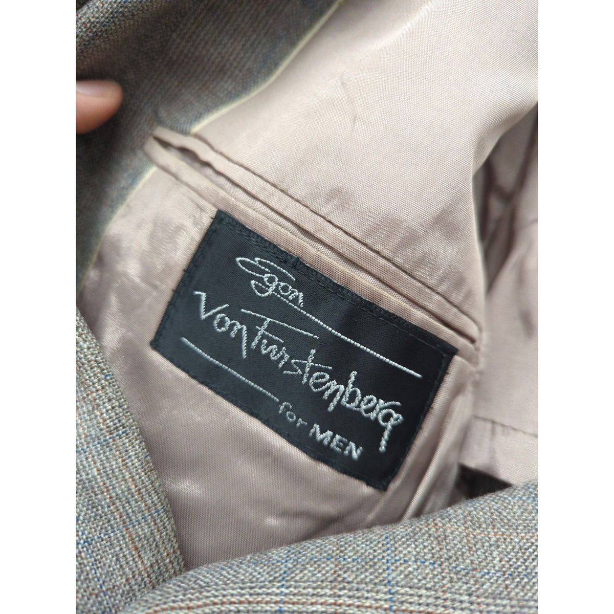 Egon Von Furstenberg Mens Brown Herringbone Wool Blazer Jacket 2-Button Classic Fit Size 42R