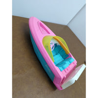 Barbie Pink & Blue Plastic Toy Speedboat With Yellow Windshield - 10” Long - Vintage Playset Accessory