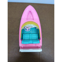 Barbie Pink & Blue Plastic Toy Speedboat With Yellow Windshield - 10” Long - Vintage Playset Accessory