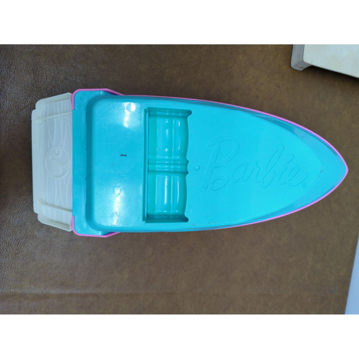 Barbie Pink & Blue Plastic Toy Speedboat With Yellow Windshield - 10” Long - Vintage Playset Accessory