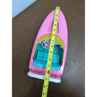 Barbie Pink & Blue Plastic Toy Speedboat With Yellow Windshield - 10” Long - Vintage Playset Accessory