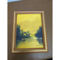Framed Landscape Painting On Tara Canvas Panel By H. Shinnick Yellow & Green 9x12 Inches