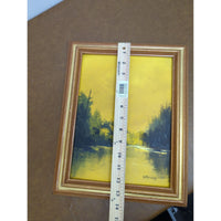 Framed Landscape Painting On Tara Canvas Panel By H. Shinnick Yellow & Green 9x12 Inches