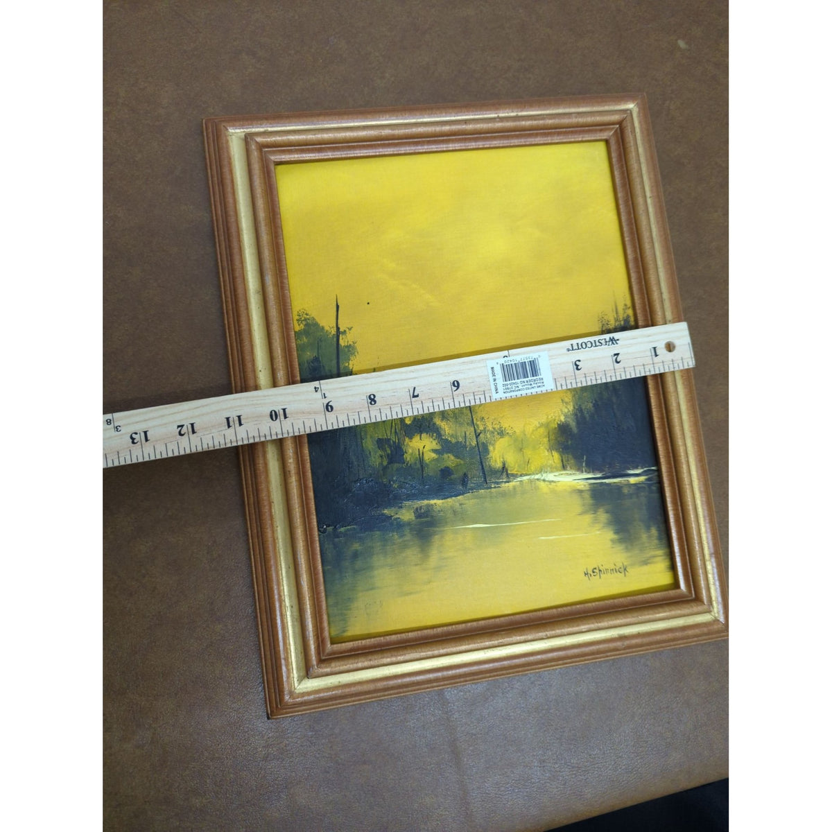 Framed Landscape Painting On Tara Canvas Panel By H. Shinnick Yellow & Green 9x12 Inches