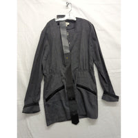 Gaccina Womens Gray Long Sleeve Jacket With Black Leather Trim Size 6