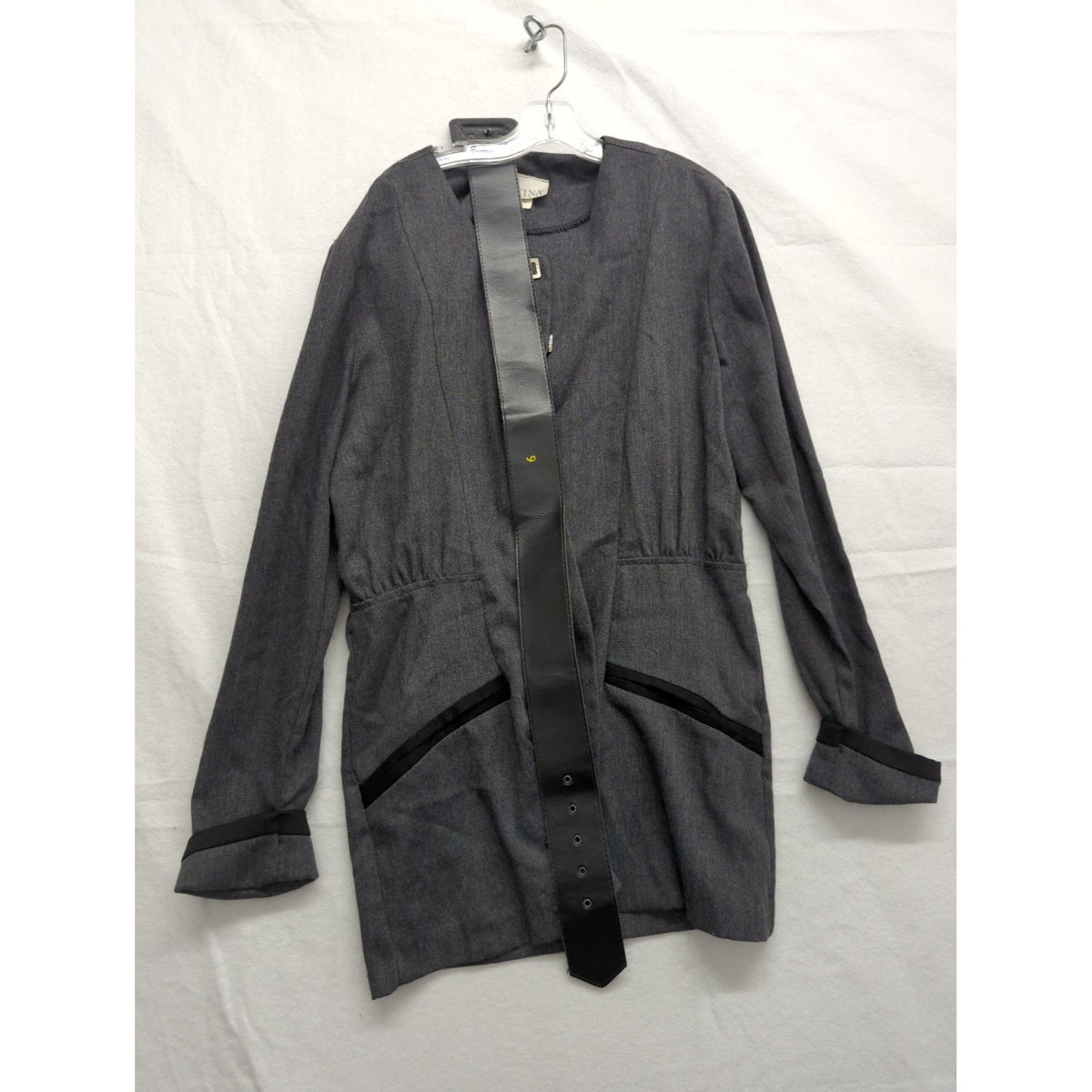 Gaccina Womens Gray Long Sleeve Jacket With Black Leather Trim Size 6