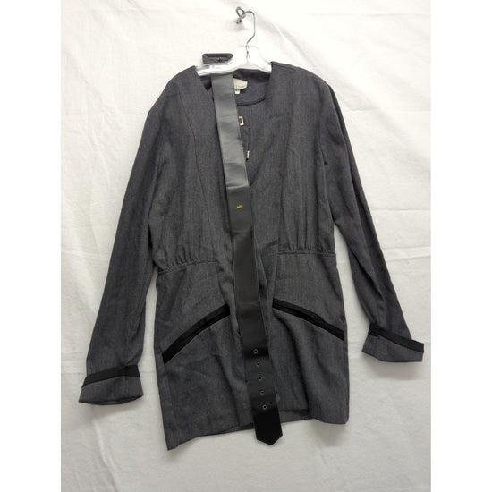 Gaccina Womens Gray Long Sleeve Jacket With Black Leather Trim Size 6