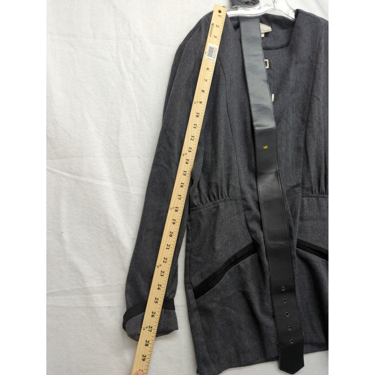 Gaccina Womens Gray Long Sleeve Jacket With Black Leather Trim Size 6
