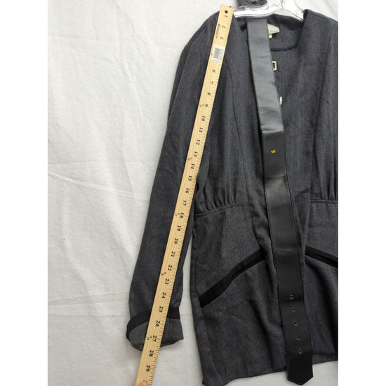 Gaccina Womens Gray Long Sleeve Jacket With Black Leather Trim Size 6