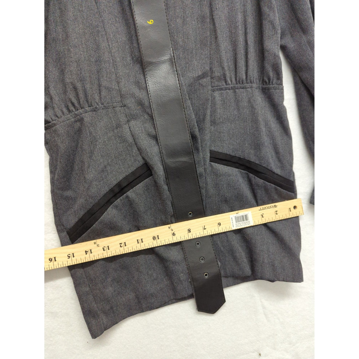 Gaccina Womens Gray Long Sleeve Jacket With Black Leather Trim Size 6