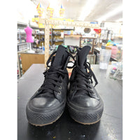 Converse All Star Black Leather High-Top Sneakers Unisex Size 8 Mens / 9 Womens Rubber Sole Casual Shoes