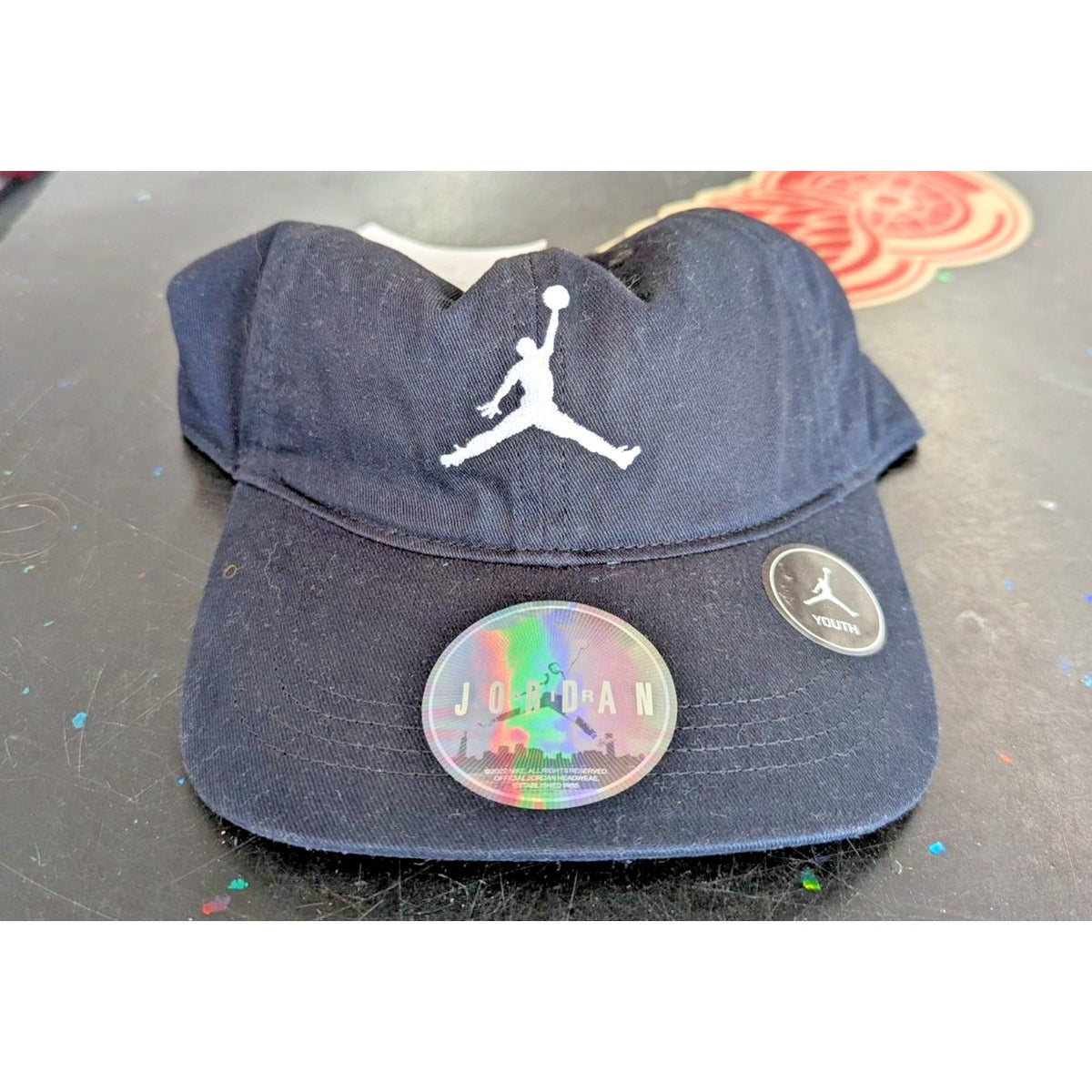 Jordan Youth Black Baseball Cap With Jumpman Logo Adjustable Strapback 100% Cott