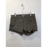 Olive Green Womens Cuffed Casual Shorts With Back Pockets Approx. 11" Length Cotton Blend