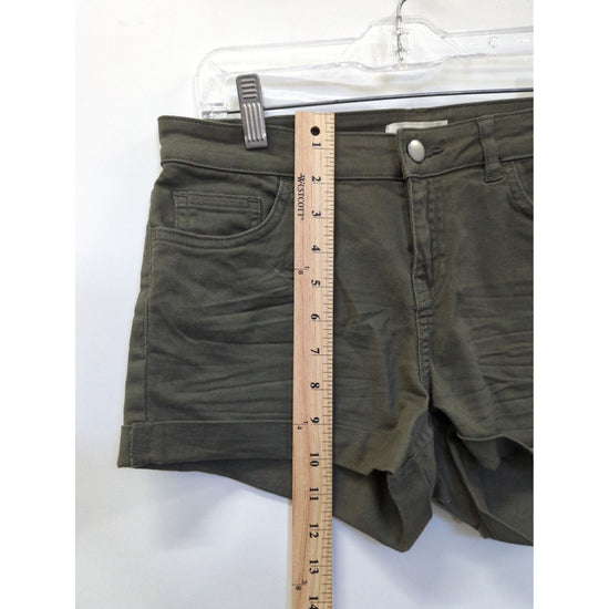 Olive Green Womens Cuffed Casual Shorts With Back Pockets Approx. 11" Length Cotton Blend