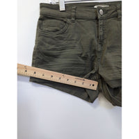 Olive Green Womens Cuffed Casual Shorts With Back Pockets Approx. 11" Length Cotton Blend