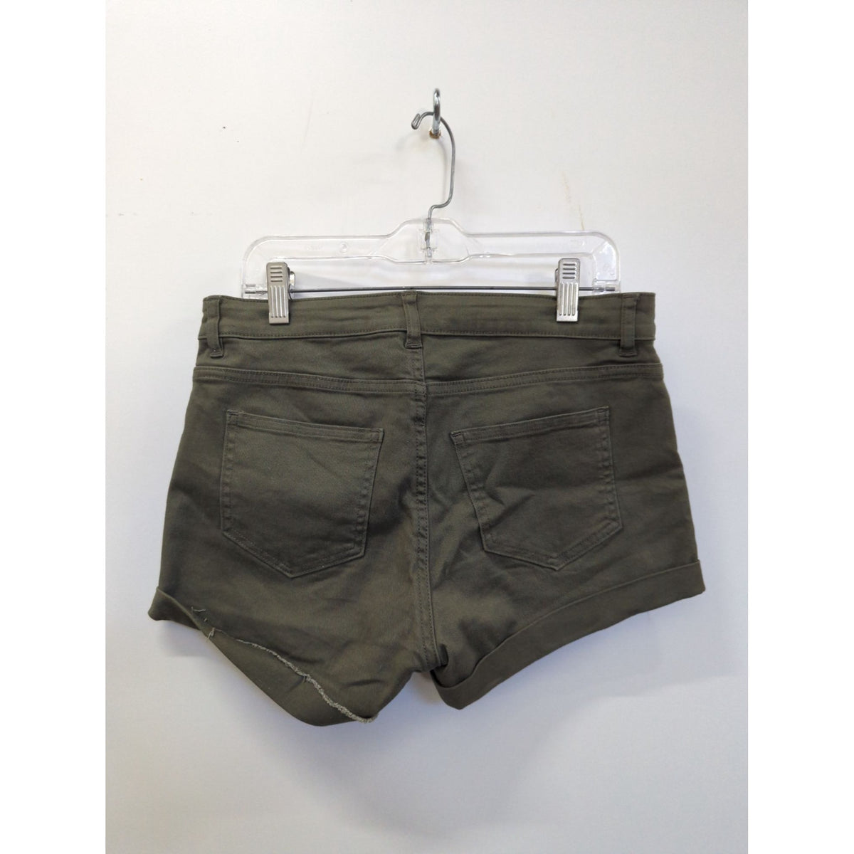 Olive Green Womens Cuffed Casual Shorts With Back Pockets Approx. 11" Length Cotton Blend