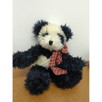Handmade Black & White Panda Plush Teddy Bear With Red Plaid Bow 12 Inches