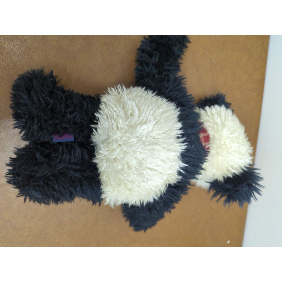 Handmade Black & White Panda Plush Teddy Bear With Red Plaid Bow 12 Inches