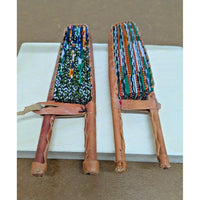 Handcrafted African Leather Folding Fan Multicolor Geometric Print Handheld