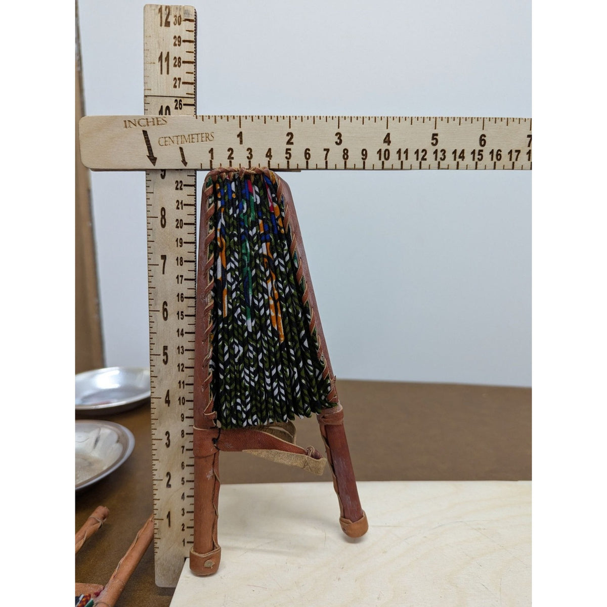 Handcrafted African Leather Folding Fan Multicolor Geometric Print Handheld