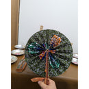 Handcrafted African Leather Folding Fan Multicolor Geometric Print Handheld