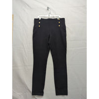 Ann Taylor Factory Womens Black High-Waisted Pants With Gold Button Detail Size M