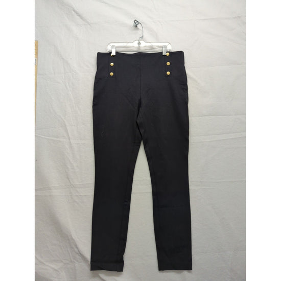 Ann Taylor Factory Womens Black High-Waisted Pants With Gold Button Detail Size M