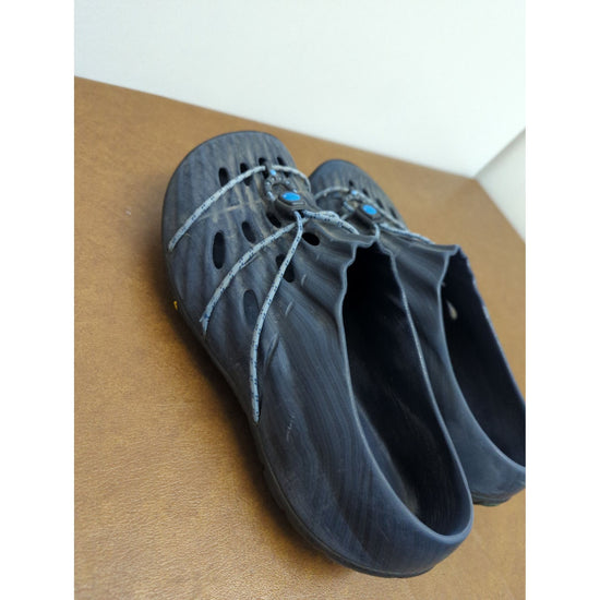 Unique Blue & Gray Slip-On Rubber Clogs With Decorative Rope & Turquoise Accents Size 10 Lightweight & Comfortable Design