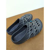 Unique Blue & Gray Slip-On Rubber Clogs With Decorative Rope & Turquoise Accents Size 10 Lightweight & Comfortable Design