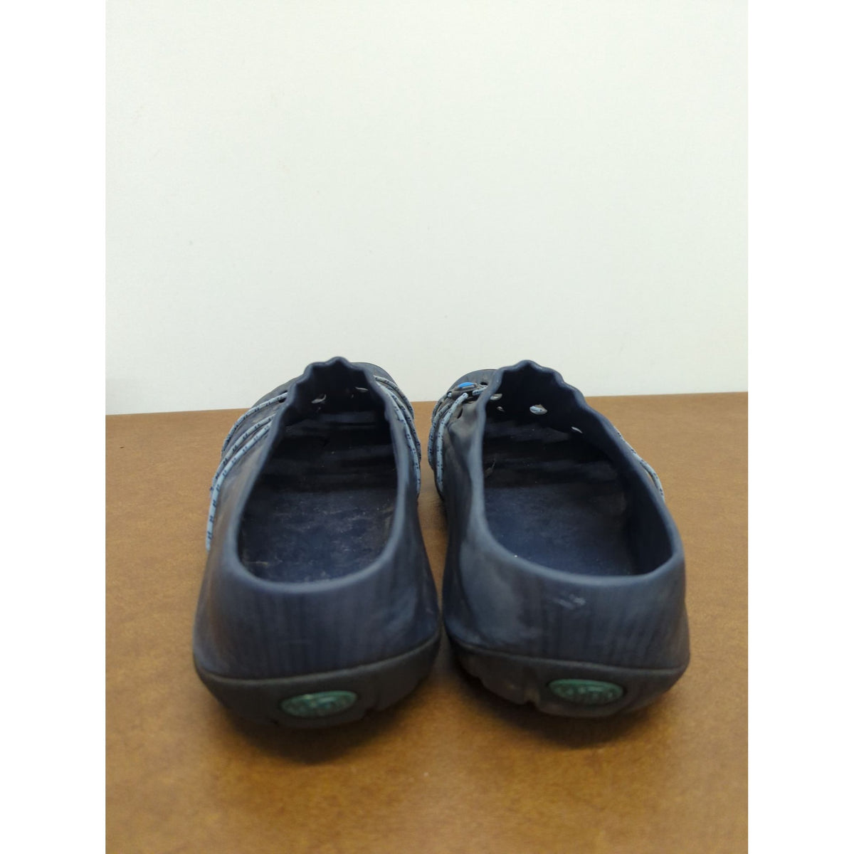 Unique Blue & Gray Slip-On Rubber Clogs With Decorative Rope & Turquoise Accents Size 10 Lightweight & Comfortable Design