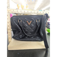 Black Quilted Leather Handbag With Gold Hardware V Logo