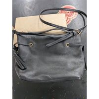 Black Leather Coach Crossbody Bag With Tassel & Gold Hardware