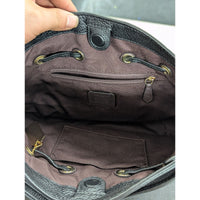 Black Leather Coach Crossbody Bag With Tassel & Gold Hardware