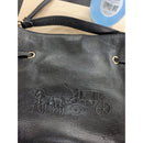 Black Leather Coach Crossbody Bag With Tassel & Gold Hardware