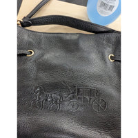 Black Leather Coach Crossbody Bag With Tassel & Gold Hardware