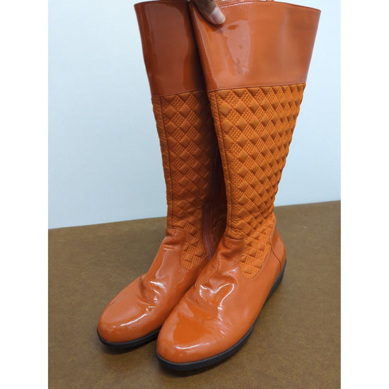 Vintage Nike Air Orange Quilted Knee-High Boots With Rubber Soles & Patent Finish Womens Size 7.5