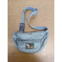 Vintage Gray Nylon Fanny Pack With Rainbow Patch Adjustable Strap Front Pocket & Back Zipper 10x7 Inches Made In Taiwan