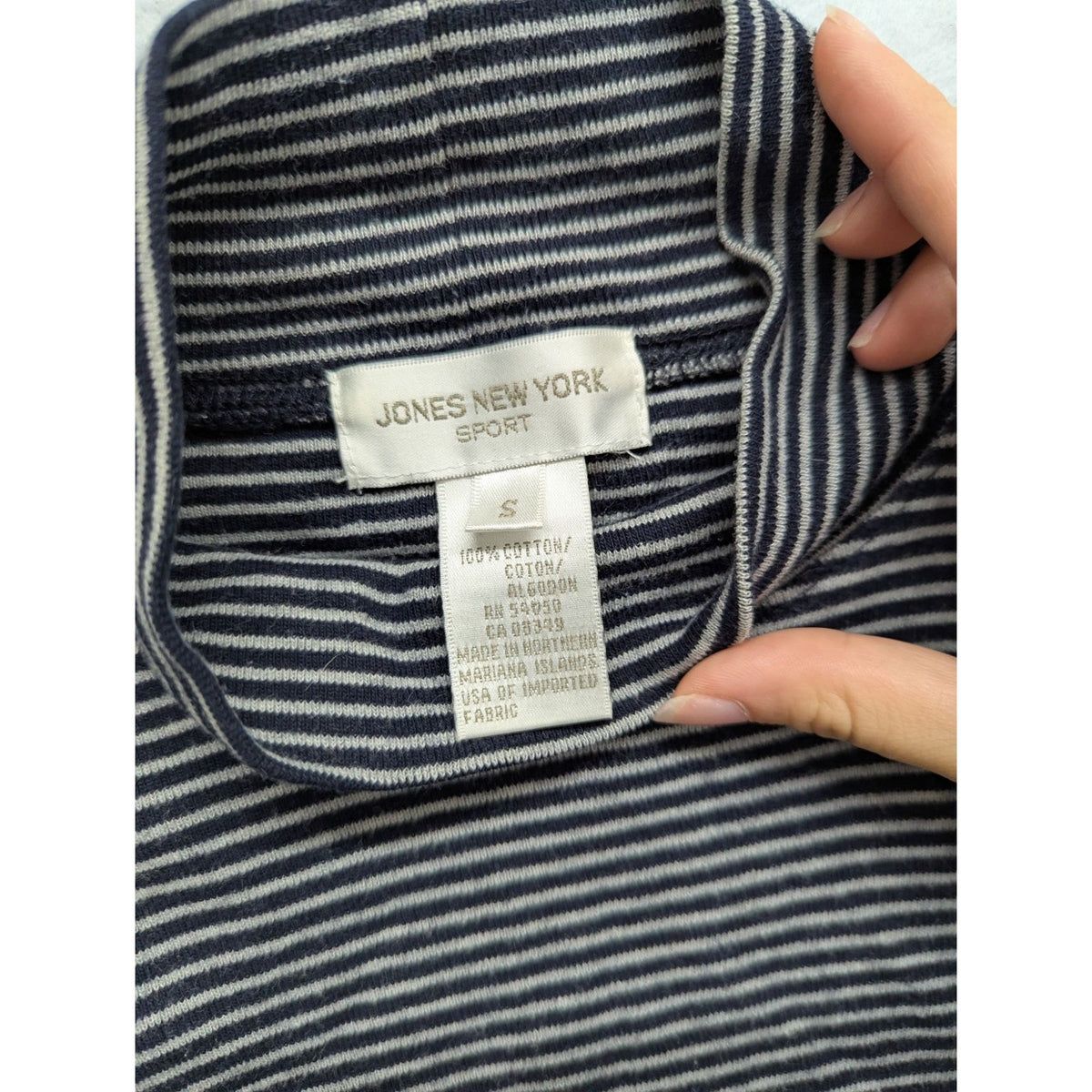Jones New York Sport Black & White Striped Cotton Turtleneck Top Size S
