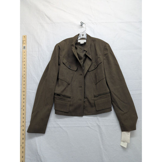 Calvin Klein Womens Brown Button-Up Cropped Blazer Jacket Size 10 Made In Korea