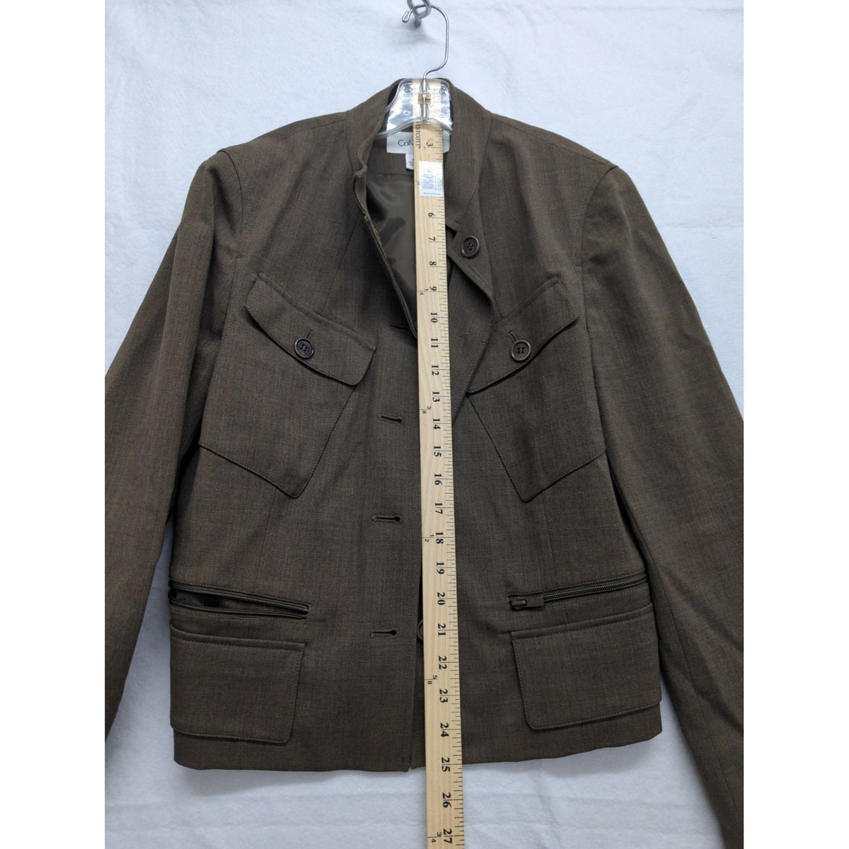 Calvin Klein Womens Brown Button-Up Cropped Blazer Jacket Size 10 Made In Korea