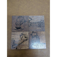 Calvin & Hobbes Wooden Coasters Set Of 4 Handcrafted Etched Design 4x4 Inches