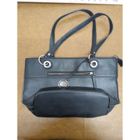 Nine West Black Faux Leather Shoulder Bag With Silver-Tone Accents & Zippered Compartments