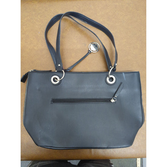 Nine West Black Faux Leather Shoulder Bag With Silver-Tone Accents & Zippered Compartments