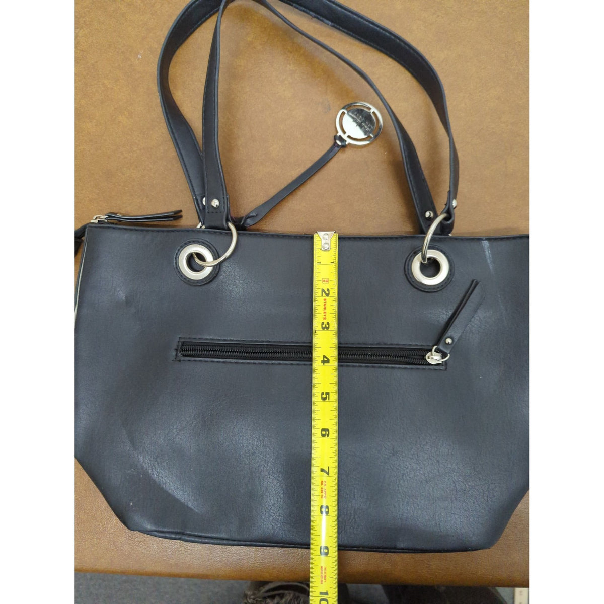Nine West Black Faux Leather Shoulder Bag With Silver-Tone Accents & Zippered Compartments