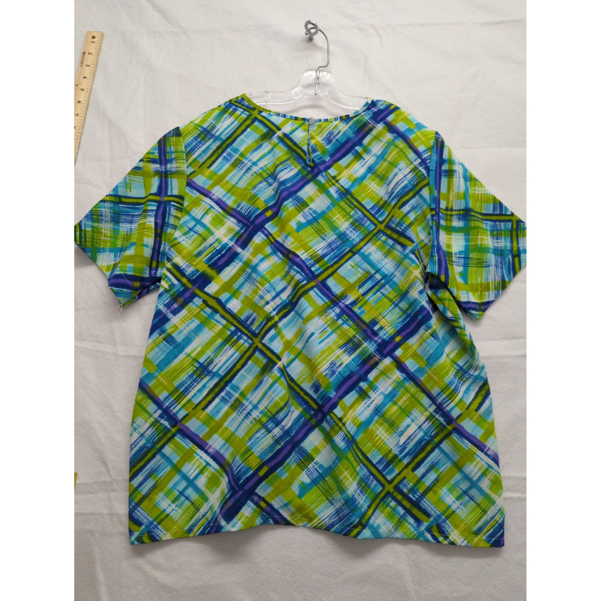Kathie Lee Collection Womens Multi-Color Plaid Short Sleeve Top Size XL
