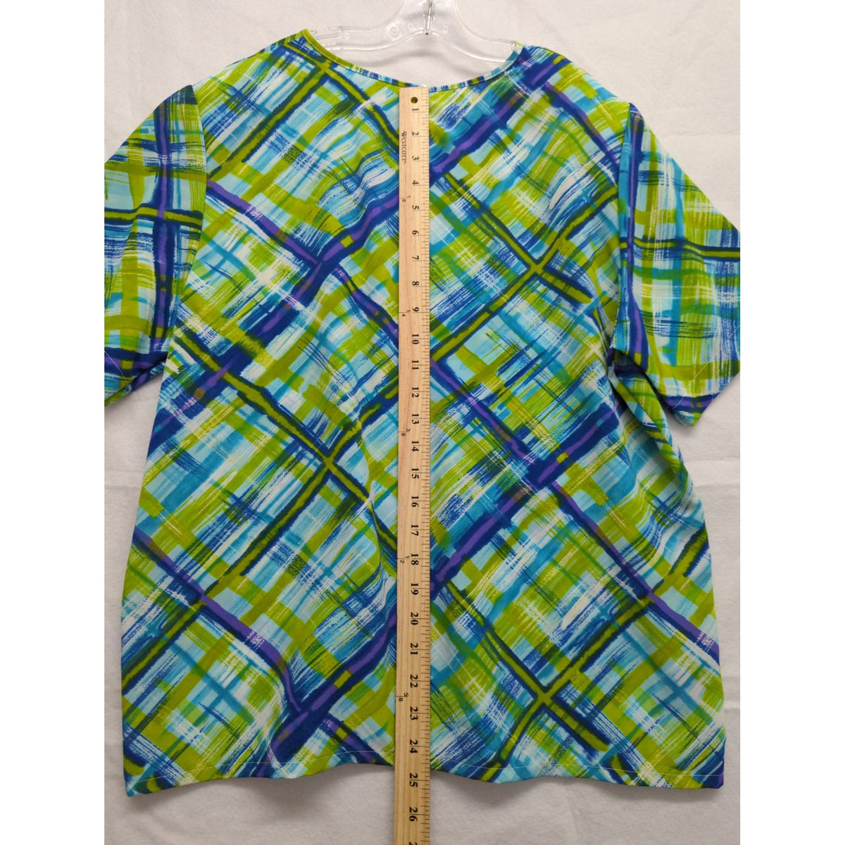 Kathie Lee Collection Womens Multi-Color Plaid Short Sleeve Top Size XL
