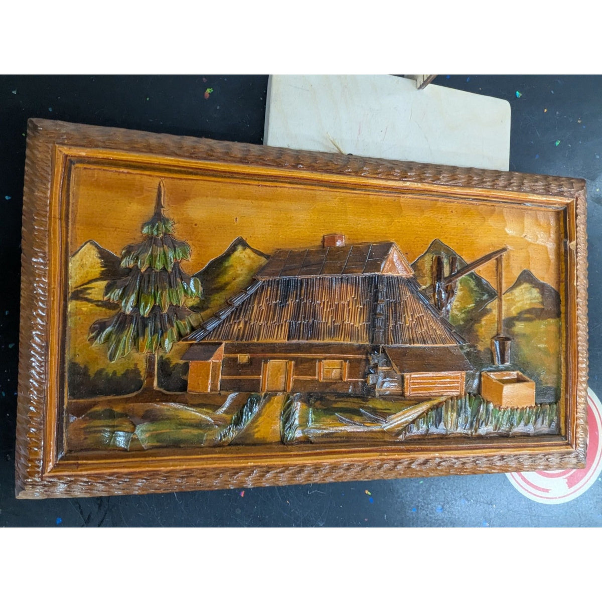 Vintage Wooden Polish Village 3D Carved Landscape Wall Art