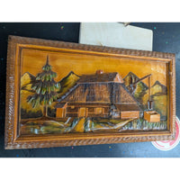 Vintage Wooden Polish Village 3D Carved Landscape Wall Art