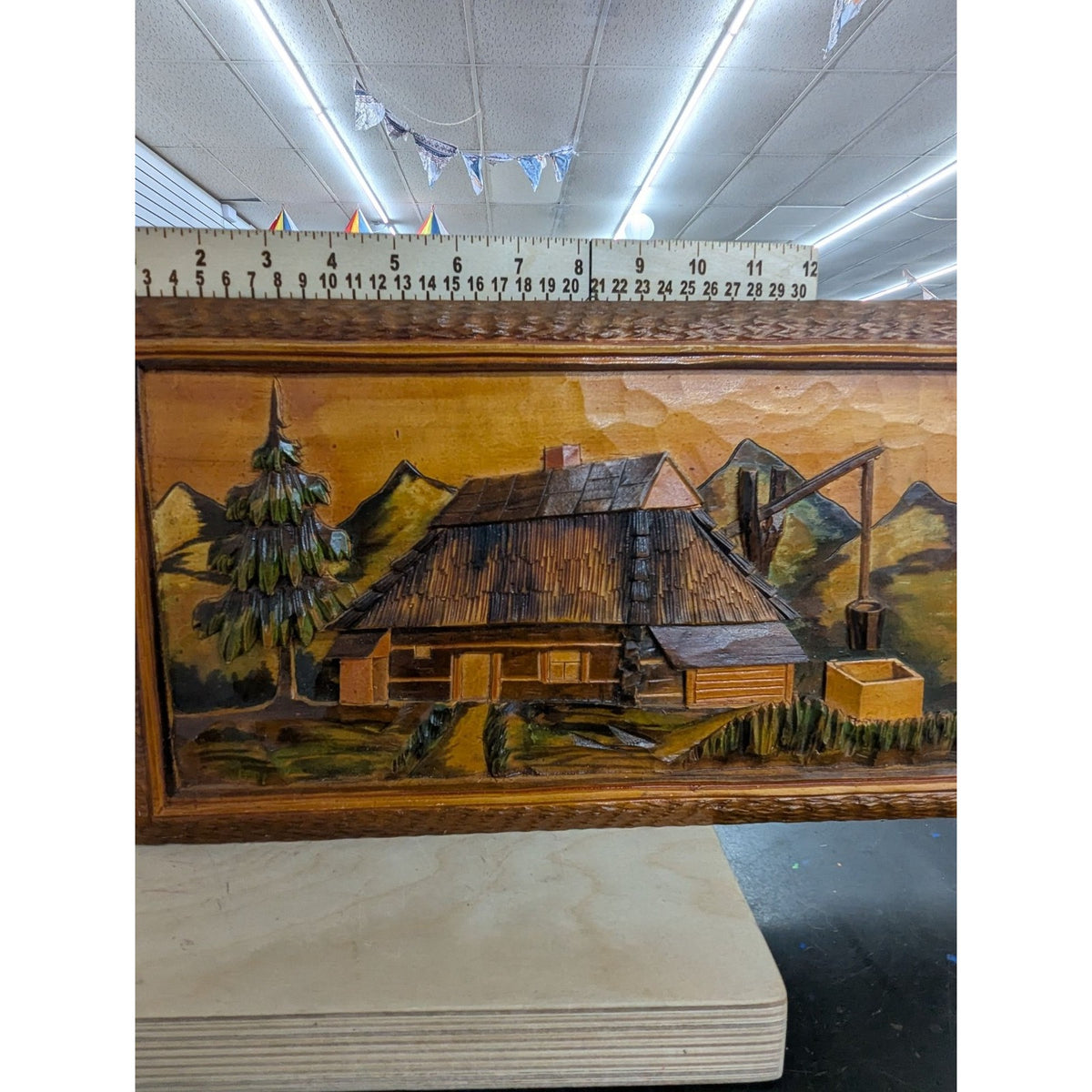 Vintage Wooden Polish Village 3D Carved Landscape Wall Art