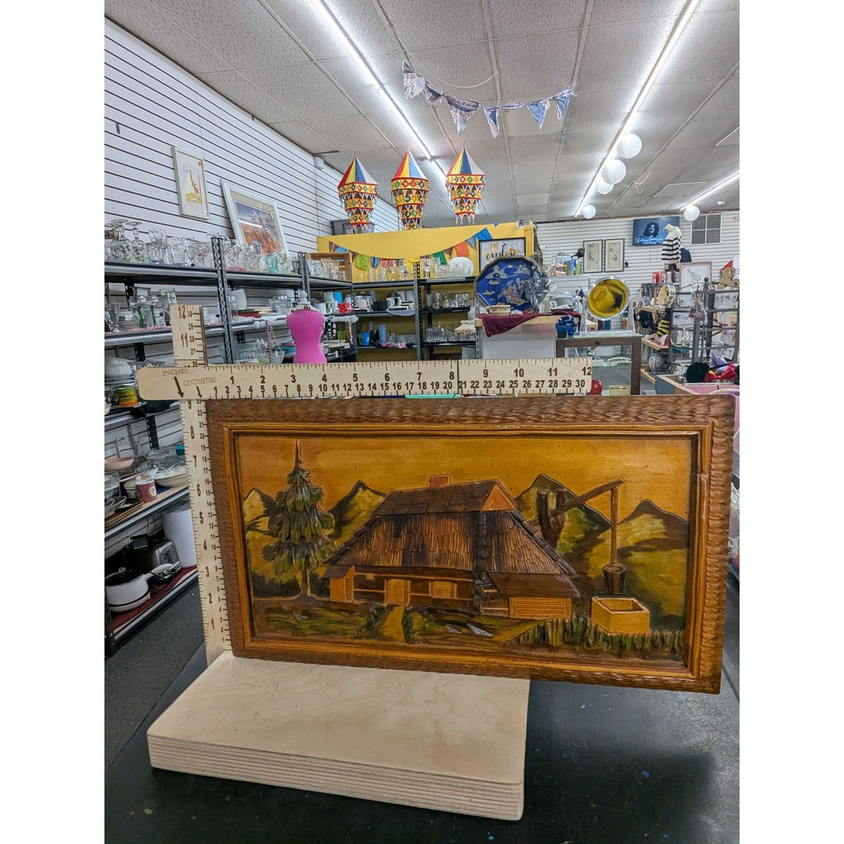 Vintage Wooden Polish Village 3D Carved Landscape Wall Art